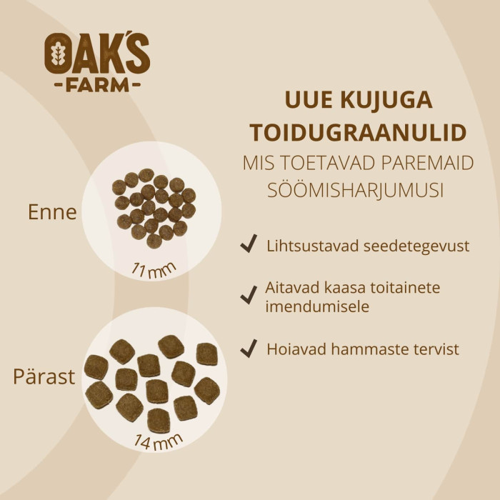 OAK'S FARM teraviljavaba kuivtoit kõigile täiskasvanud koeratõugudele, lambalihaga 