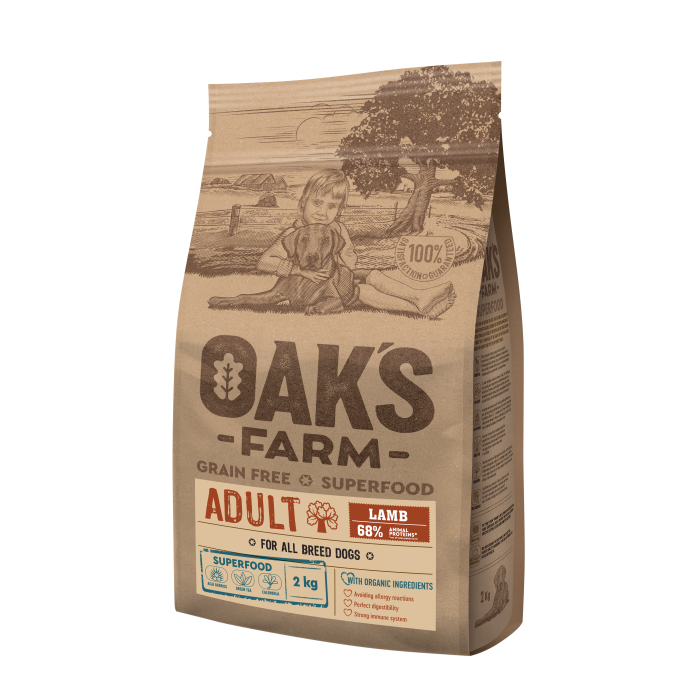 OAK'S FARM сухой беззерновой корм для взрослых собак всех пород, с бараниной  