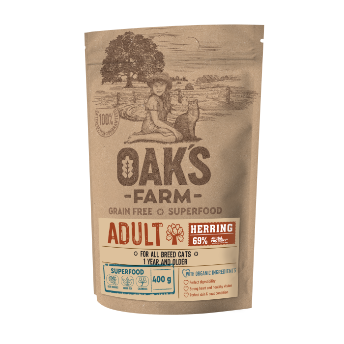 OAK'S FARM Cухой корм для взрослых кошек с селедкой 