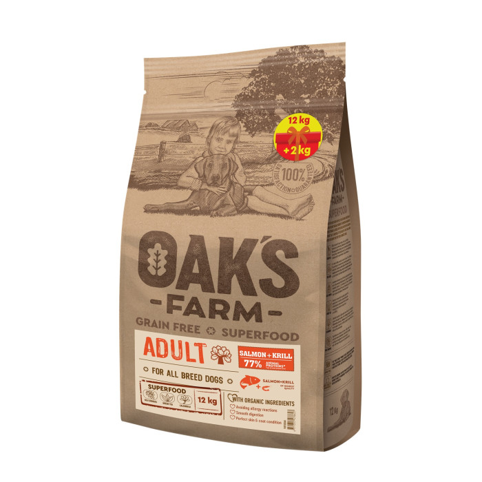 OAK'S FARM Cухой корм для взрослых собак всех пород с лососем 