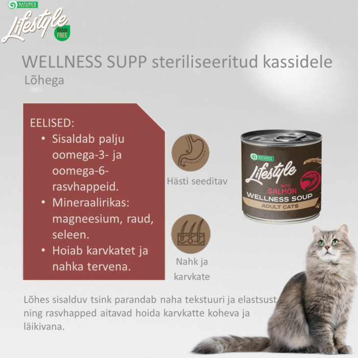 NATURE'S PROTECTION LIFESTYLE täiendsööt - supp täiskasvanud steriliseeritud kassidele lõhega 