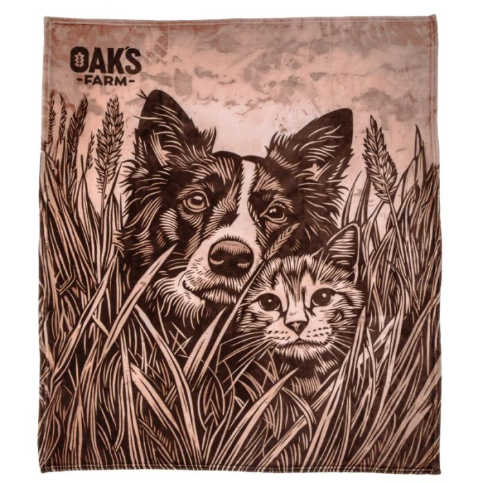 OAK'S FARM мягкий плед, с принтом в виде собачки и кошечки, коричневый 