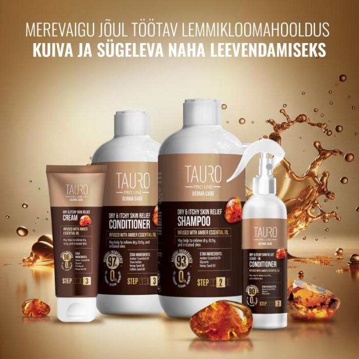 TAURO PRO LINE Derma Care Coat Kasside ja koerte kuiva naha sügelust vähendav mitte mahapestav palsam 