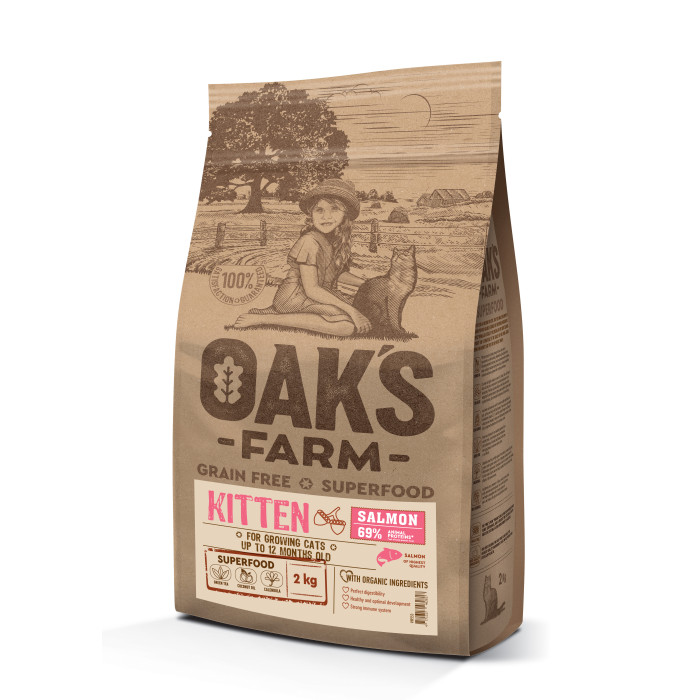 OAK'S FARM Cухой корм для котят с лососем 