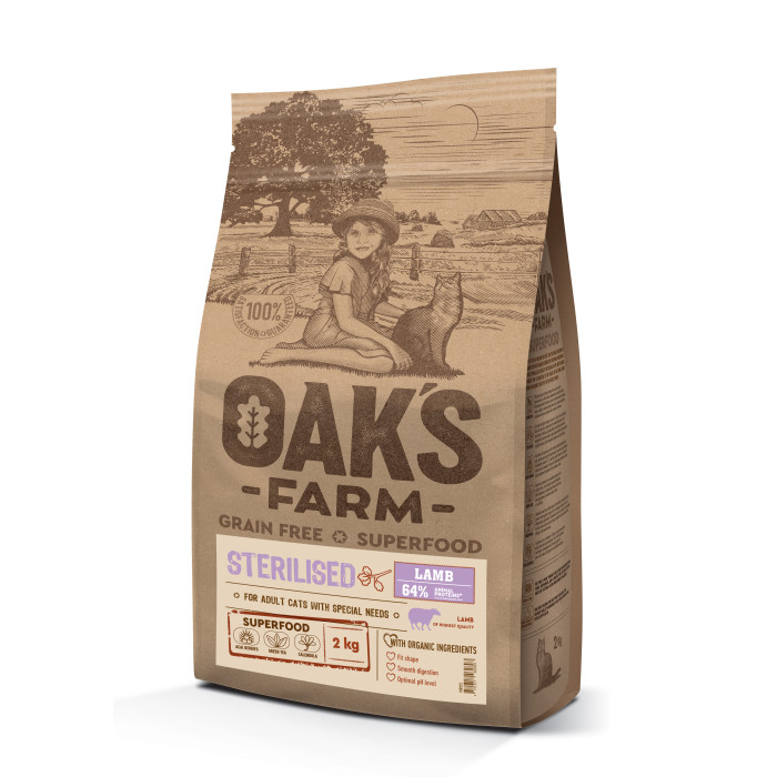 OAK'S FARM Cухой корм для взрослых стерилизованных кошек с бараниной 