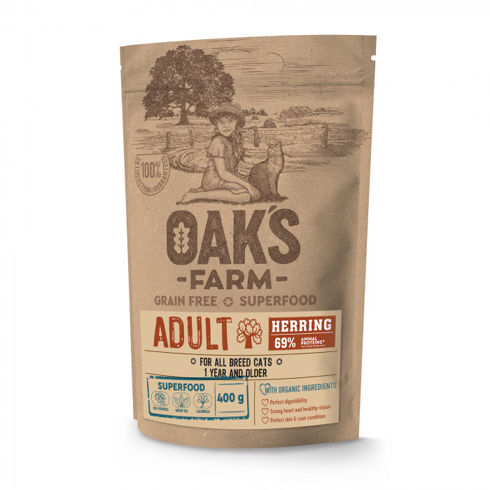 OAK'S FARM Cухой корм для взрослых кошек с селедкой 