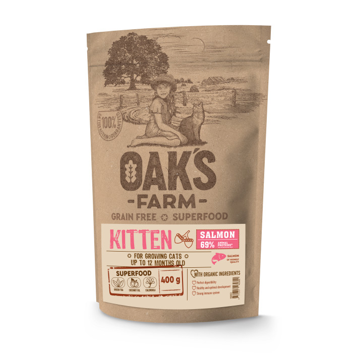 OAK'S FARM Cухой корм для котят с лососем 