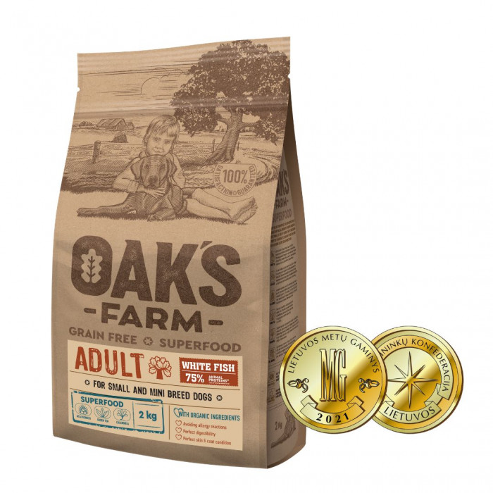 OAK'S FARM Cухой корм для маленьких взрослых собак с рыбой 