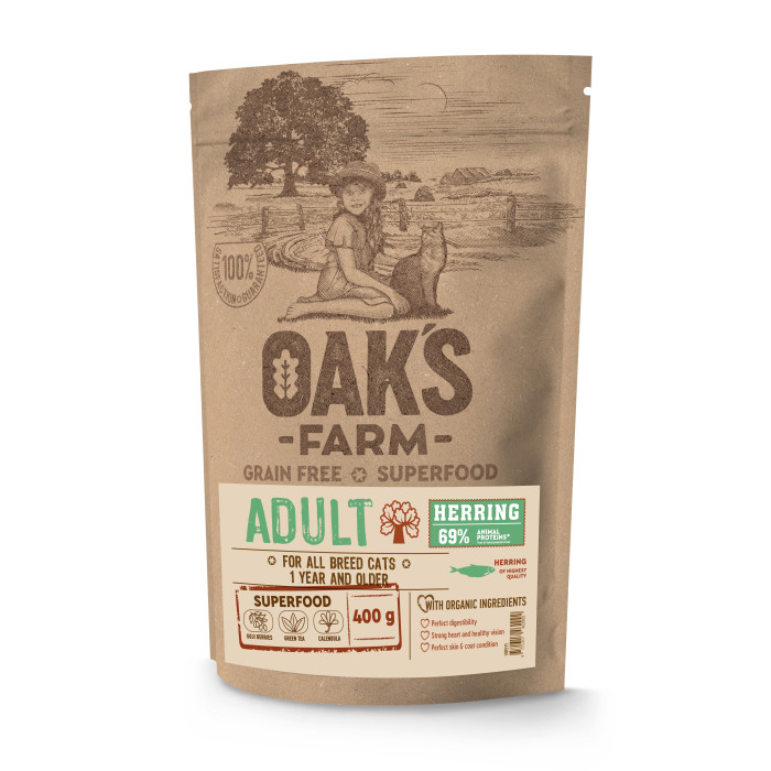 OAK'S FARM Cухой корм для взрослых кошек с селедкой 