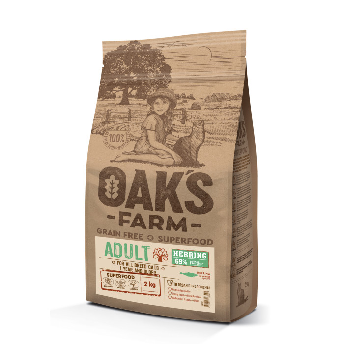 OAK'S FARM Cухой корм для взрослых кошек с селедкой 