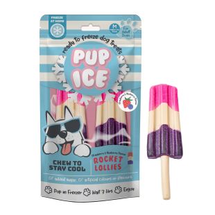 IMAGINELLES Pup Ice пищевые добавки-лакомства, в форме мороженого "Rocket Lollies" со вкусом клубники и черники, 90 г, 2 шт.