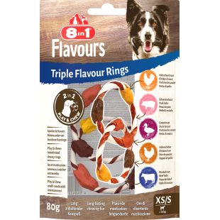 8IN1 Triple Flavour пищевые добавки-лакомства для собак, с говядиной, курятиной и индюшатиной, в форме колец размер XS-S, 80 г