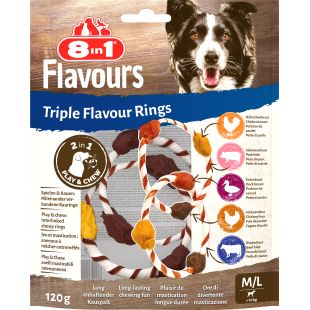 8IN1 Triple Flavour пищевые добавки-лакомства для собак, с говядиной, курятиной и индюшатиной, в форме колец размер M-L, 120 г