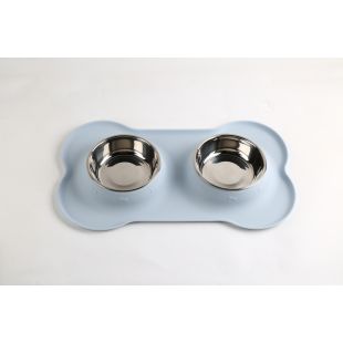 SUPER DESIGN миска для домашних животных, силиконовая, двойная голубоватый, 2 x 0,35 л, 46x27x4,2 cм