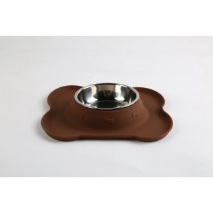 SUPER DESIGN миска для домашних животных, двойная, с силиконовым основанием в форме косточки, коричневая коричневая, 0,16 л, 21x19,5x4 cм