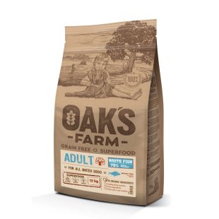 OAK'S FARM teraviljavaba kuivtoit kõigile täiskasvanud koeratõugudele, valge kalaga 12 kg x 2