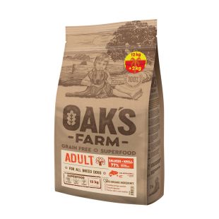 OAK'S FARM Cухой корм для взрослых собак всех пород с лососем 12+2 кг