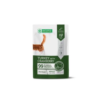 NATURE'S PROTECTION konservsööt kalkuni ja jõhvikatega täiskasvanud steriliseeritud kassidele 100 g x 22