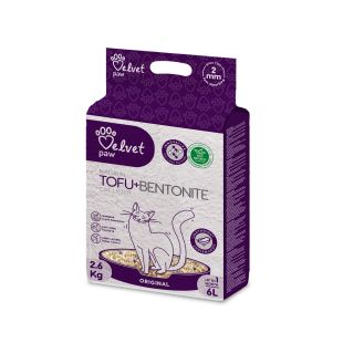 VELVET PAW TOFU bentoniidiga segatud kassiliiv, originaal 2 mm graanulid, 2,6 kg / 6 l x 6