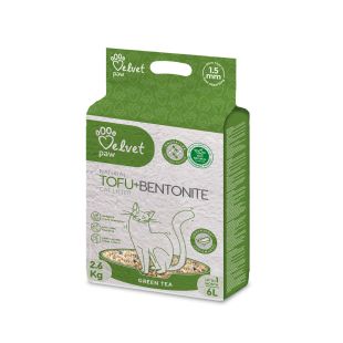 VELVET PAW TOFU bentoniidi ja rohelise tee ekstraktiga segatud kassiliiv 1,5 mm graanulid, 2,6 kg / 6 l x 6