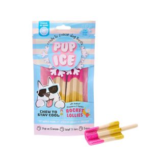 IMAGINELLES Keskmist tõugu täiskasvanud  koerte toidulisand Pup Ice, jäätisekujuline "Rocket Lollies" maasika- ja banaanimaitseline, 90 g, tk.