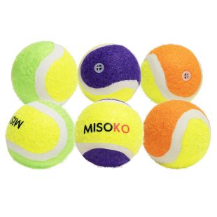 MISOKO Koera mänguasi tennisepallid, heliga, 6 tk, 4,5 cm, lilla/oranž/kollane