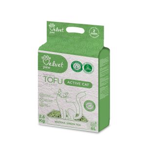 VELVET PAW TOFU matcha rohelise tee essentsigakassiliiv aktiivsele kassile, 2 mm graanulid matcha rohelise tee essentsigakassiliiv, 2,6 kg / 6 l