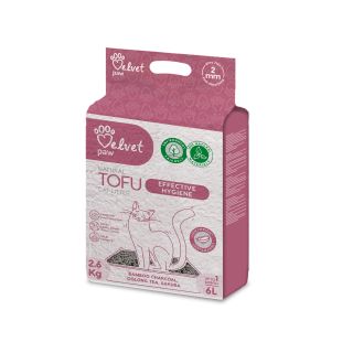 VELVET PAW TOFU наполнитель для кошачьего туалета, для эффективного поддержания гигиены, гранула 2 мм с бамбуковым углем, эссенцией чая улун и сакуры, 2,6 кг / 6 л