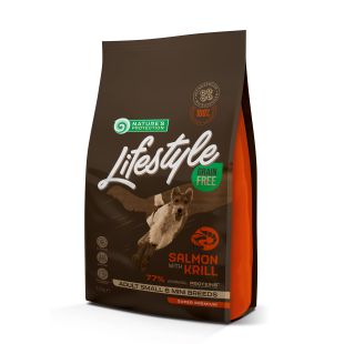 NATURE'S PROTECTION LIFESTYLE teraviljavaba kuivtoit täiskasvanud väikestele ja üliväikestele koeratõugudele, lõhe ja krilliga 1.5 kg x 4