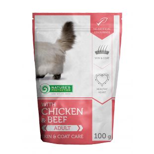 NATURE'S PROTECTION Skin & coat care Adult cat With chicken and beef, pakikonservid kana- ja veiselihaga täiskasvanud kassidele 100 g x 22