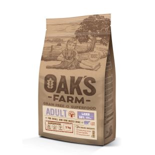 OAK'S FARM Cухой корм для взрослых собак мелких пород с ягненком 2 кг