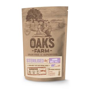 OAK'S FARM Cухой корм для взрослых стерилизованных кошек с бараниной 400 г