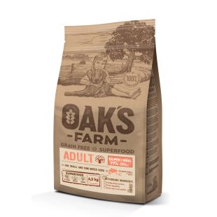 OAK'S FARM сухой беззерновой корм для взрослых собак маленьких и миниатюрных пород, с лососем и крилем 6,5 кг