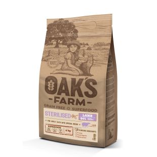 OAK'S FARM сухой беззерновой корм для взрослых стерилизованных кошек, с бараниной  6 кг