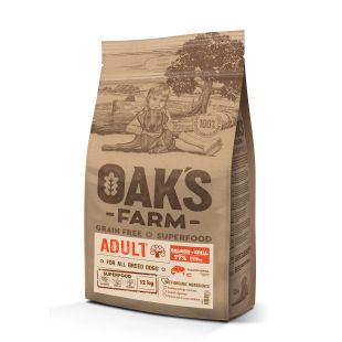 OAK'S FARM teraviljavaba kuivtoit kõigile täiskasvanud koeratõugudele, lõhe ja krilliga 12 kg x 2