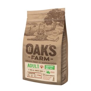 OAK'S FARM teraviljavaba kuivtoit kõigile täiskasvanud koeratõugudele kodulinnulihaga 12 kg x 2